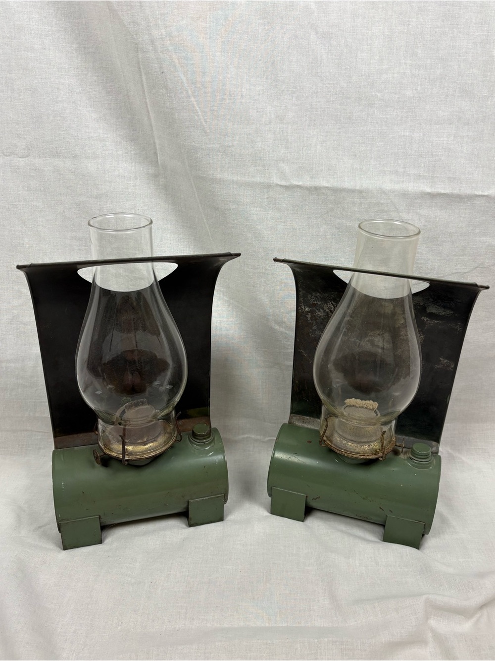 Vintage Railroad Train Car Hurricane Oil Lamps PYREX Glass